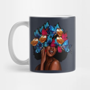 Beautiful Afro Woman with Butterflies in her Hair, African Mug